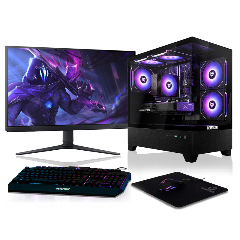 BEASTCOM Q5 | Pro Gaming PC | AMD Ryzen 7 5700X 8X 4,60GHz 16 Threads | NVIDIA RTX 5060 8GB | 16GB RAM | 1TB NVMe SSD | WiFi 5 | 27" LED Monitor + Tastatur-Set | WiFi