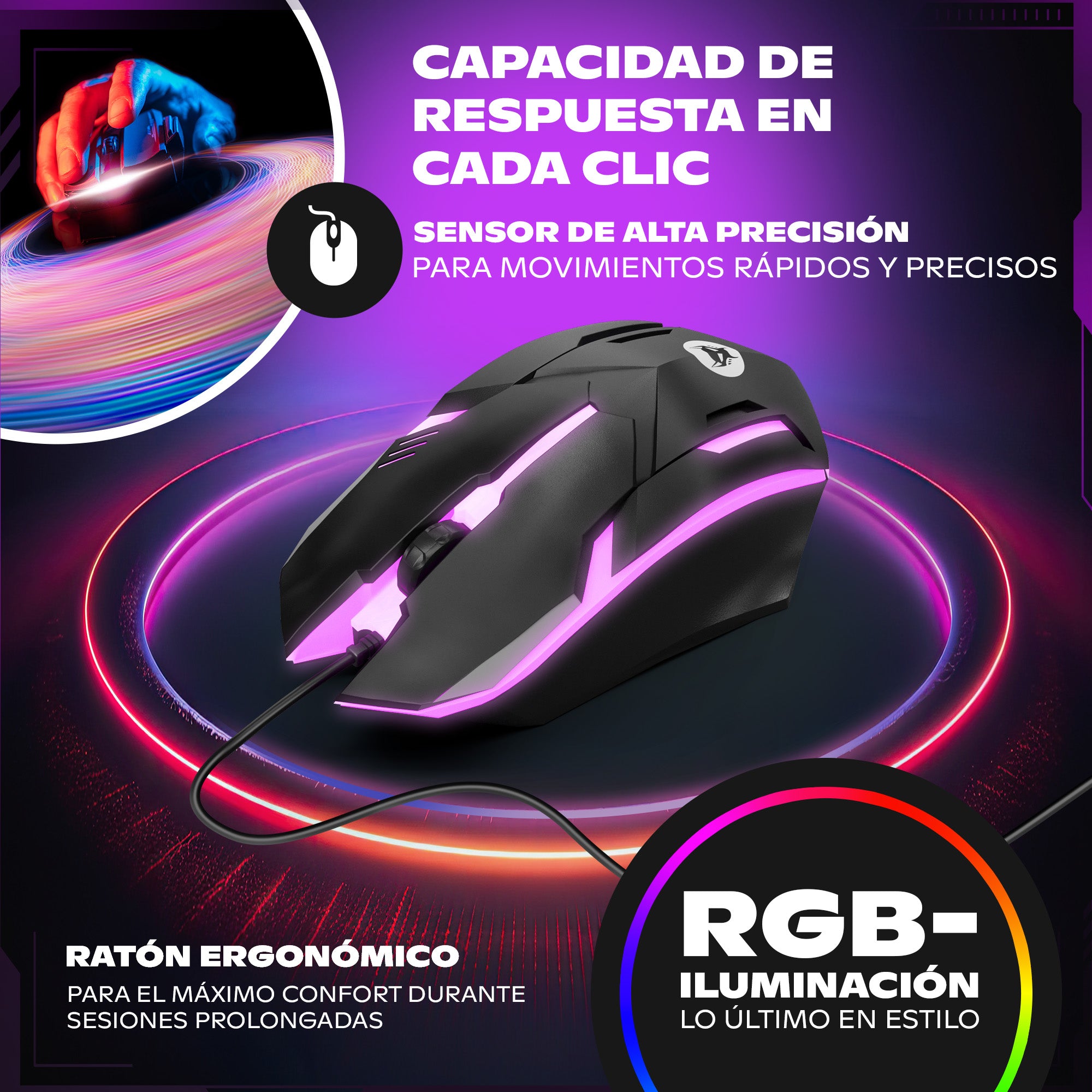 BEASTCOM® GS200 | Essential Gaming | Tastatur, Maus und Mauspad Set | QWERTY (ES) - RGB Tastatur, USB Gaming Maus, Rutschfestes Mauspad - PC PS5 XBOX kompatibel | Gamer Komplettset Schwarz