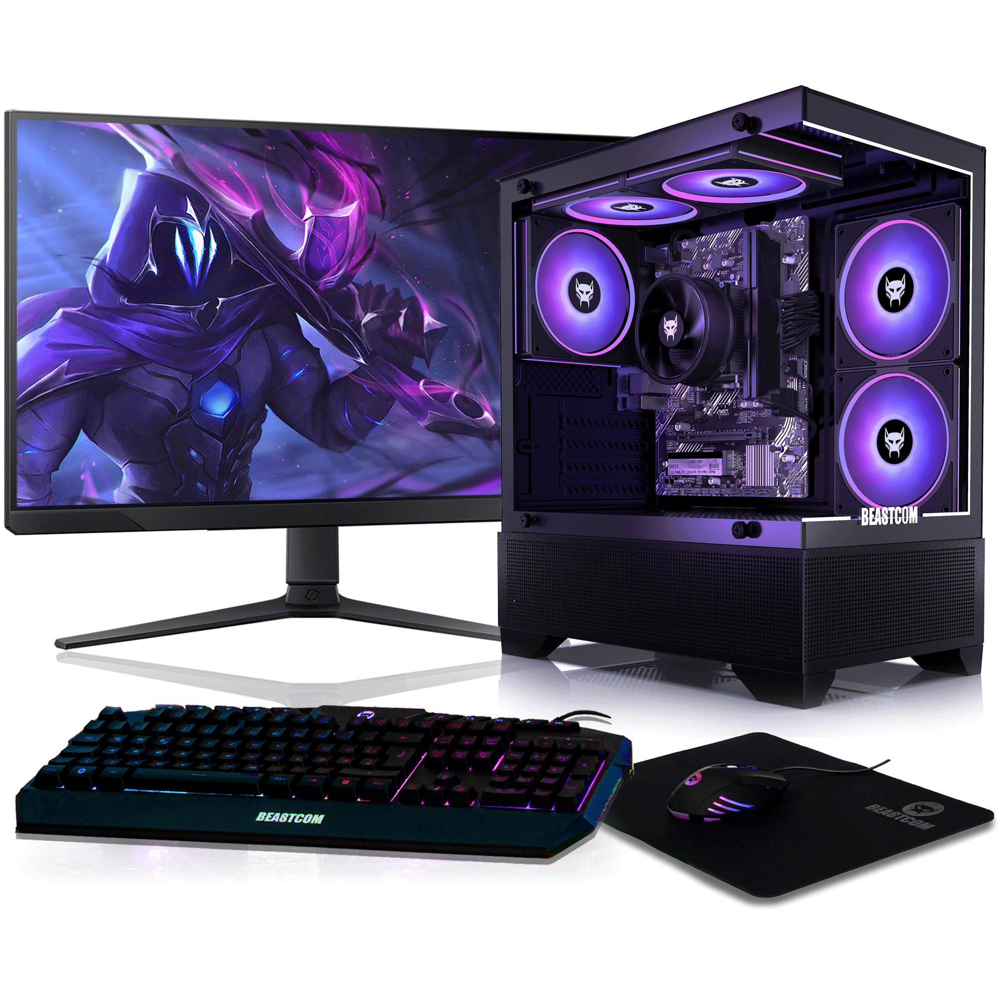 BEASTCOM Q3 | Essential Gaming PC | Komplett-Set | AMD Ryzen 3 4X 4,00 GHz | 4K Vega 6-Kern Grafik | 16GB RAM | 512GB SSD | Monitor LED 24" + Tastatur + Maus + Mauspad | HDMI | WLAN | Windows 11 Pro