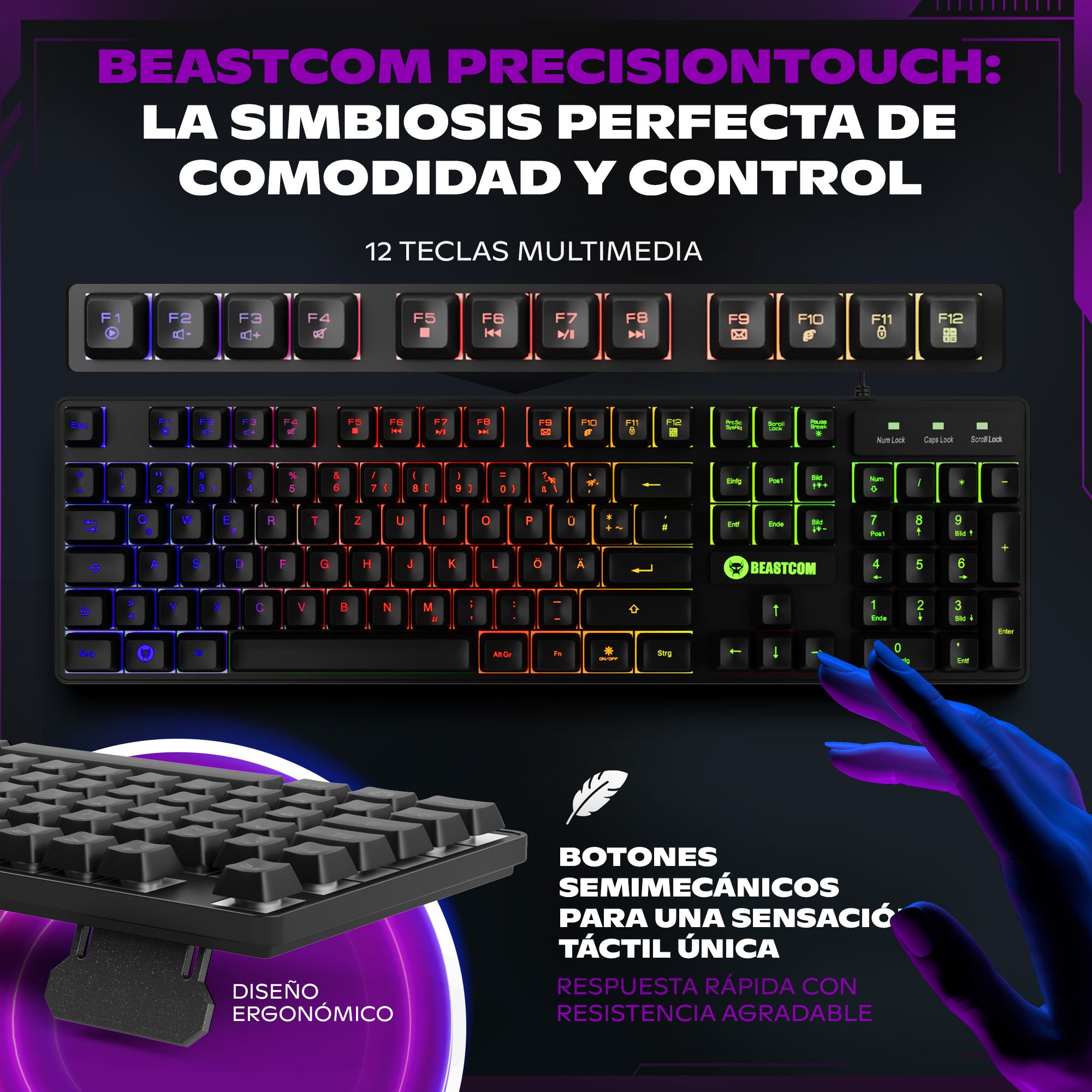 BEASTCOM® GS200 | Essential Gaming | Tastatur, Maus und Mauspad Set | QWERTY (ES) - RGB Tastatur, USB Gaming Maus, Rutschfestes Mauspad - PC PS5 XBOX kompatibel | Gamer Komplettset Schwarz