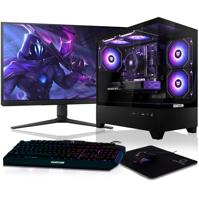 BEASTCOM Q5 | Pro Gaming PC | AMD Ryzen 5 4500 6X 3,60GHz 12 Threads | NVIDIA RTX 3050 4GB | 16GB RAM | 1TB NVMe SSD | 27" LED Monitor + Tastatur-Set | WiFi 5 | Win 11